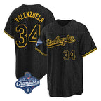 Johmsee LA.Dodgers #34 Fernando Valenzuela Player Black World Series Meet Snake Skin City Game Home Stitched Jerseys