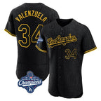 Johmsee LA.Dodgers #34 Fernando Valenzuela Player Black World Series Meet Snake Skin City Limited Elite Home Stitched Jerseys