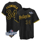 Johmsee LA.Dodgers #34 Fernando Valenzuela Player Black World Series Snake Skin City Game Home Stitched Jerseys