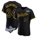 Johmsee LA.Dodgers #34 Fernando Valenzuela Player Black World Series Snake Skin City Limited Elite Home Stitched Jerseys