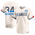 Johmsee LA.Dodgers #34 Fernando Valenzuela Player Cream City Connect Limited Home Stitched Jerseys