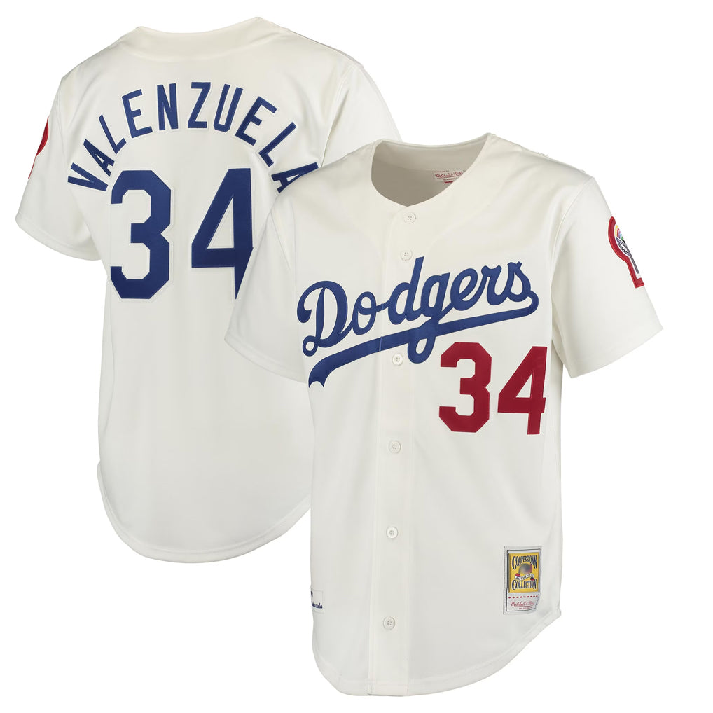 Johmsee LA.Dodgers #34 Fernando Valenzuela Player Cream Throwback Vapor Limited Stitched Jerseys