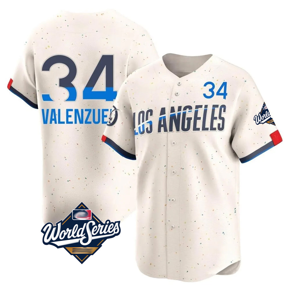 Johmsee LA.Dodgers #34 Fernando Valenzuela Player Cream World Series City Connect Limited Home Stitched Jerseys
