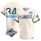 Johmsee LA.Dodgers #34 Fernando Valenzuela Player Cream World Series City Connect Limited Home Stitched Jerseys