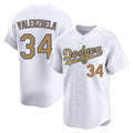 Johmsee LA.Dodgers #34 Fernando Valenzuela Player Gold Collection Limited Home Stitched Jerseys