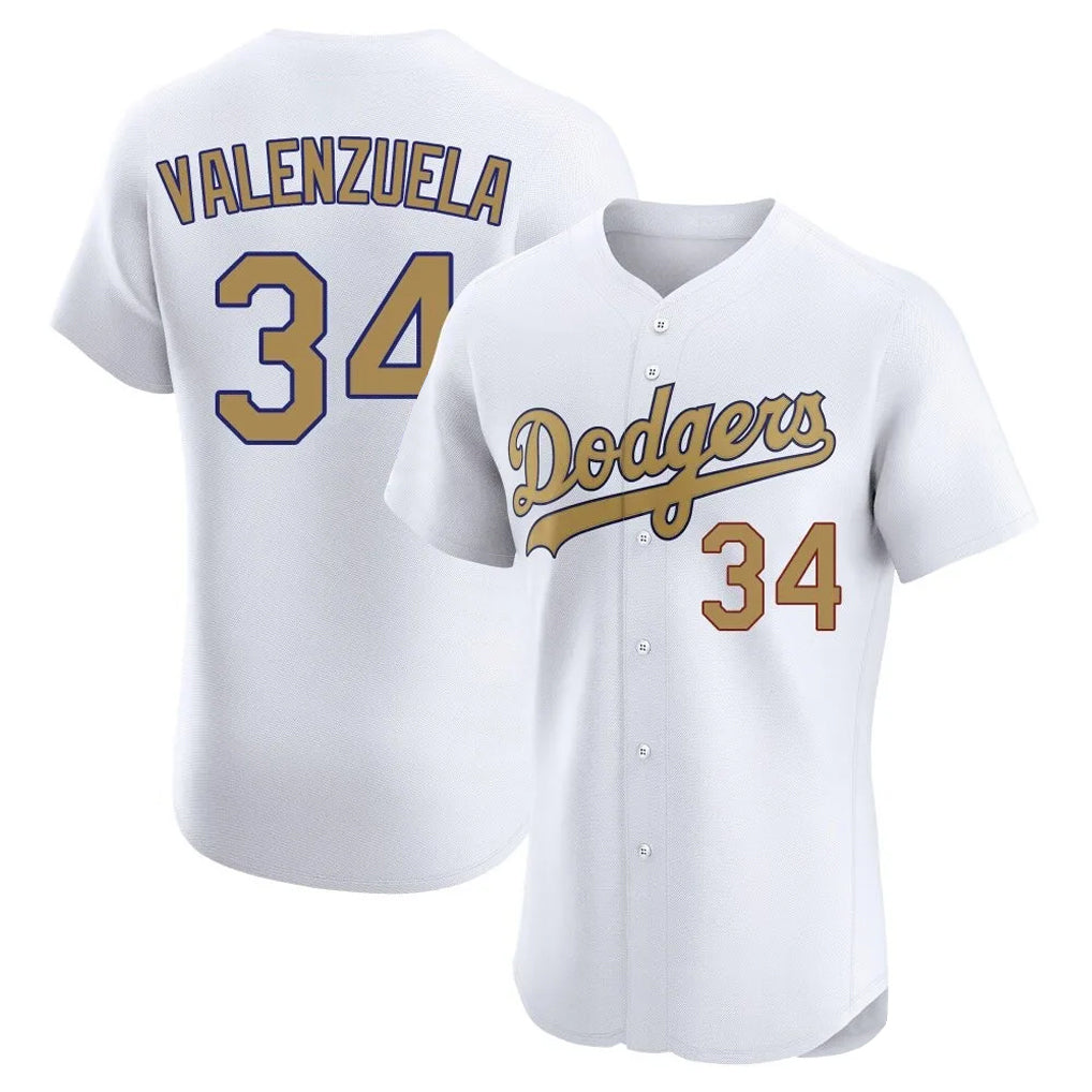 Johmsee LA.Dodgers #34 Fernando Valenzuela Player Gold Limited Elite Home Stitched Jerseys