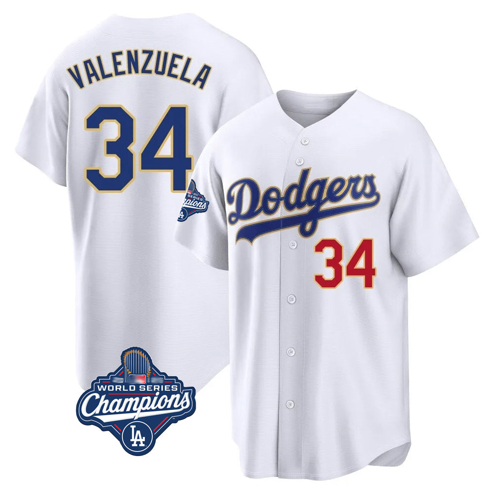 Johmsee LA.Dodgers #34 Fernando Valenzuela Player Gold White World Series Meet 2026 Collection Stadium Limited Stitched Jerseys