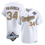 Johmsee LA.Dodgers #34 Fernando Valenzuela Player Gold World Series Collection Limited Home Stitched Jerseys