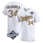 Johmsee LA.Dodgers #34 Fernando Valenzuela Player Gold World Series Limited Elite Home Stitched Jerseys