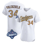 Johmsee LA.Dodgers #34 Fernando Valenzuela Player Gold World Series Meet Limited Elite Home Stitched Jerseys