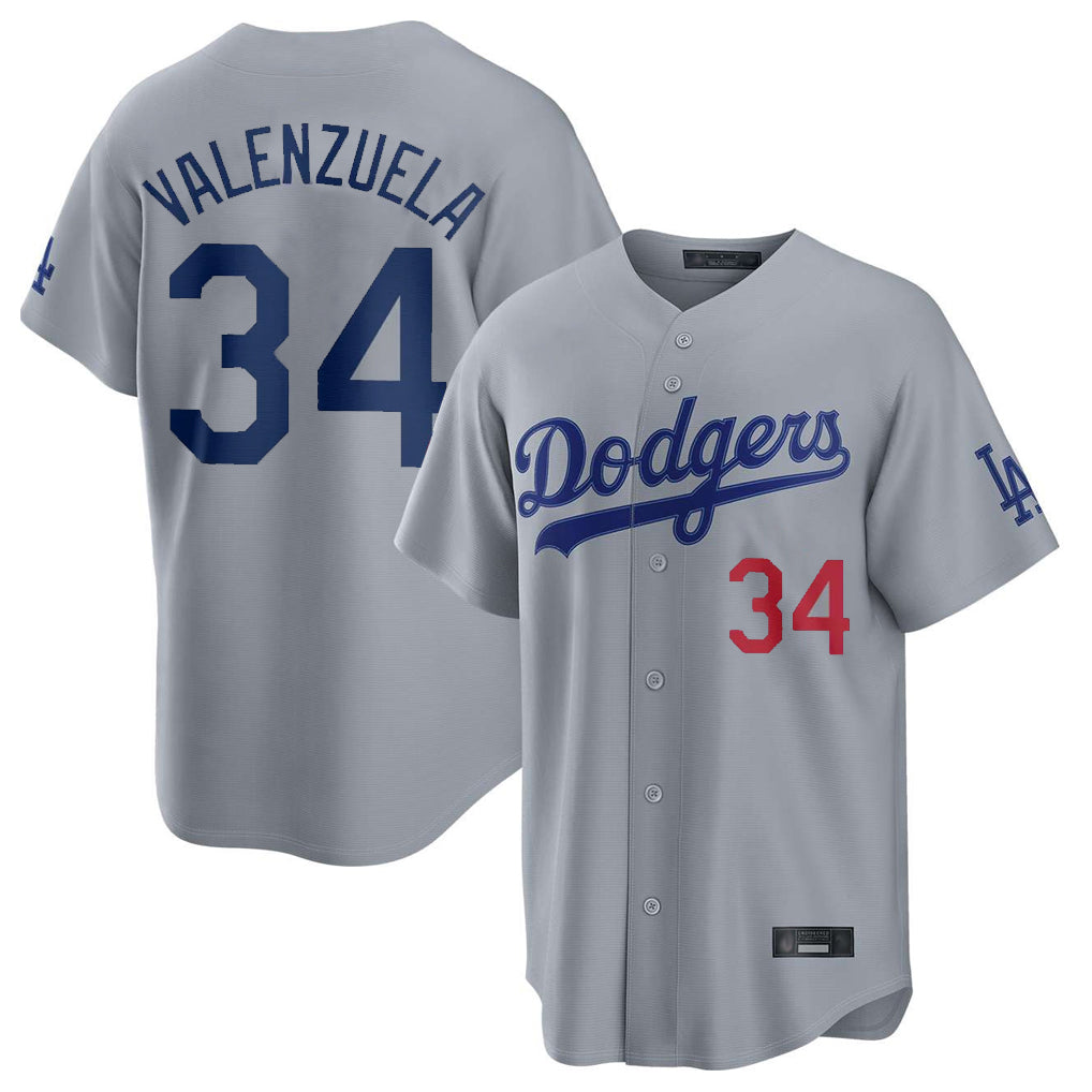 Johmsee LA.Dodgers #34 Fernando Valenzuela Player Gray Game Home Stitched Jerseys