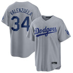 Johmsee LA.Dodgers #34 Fernando Valenzuela Player Gray Game Stitched Jerseys