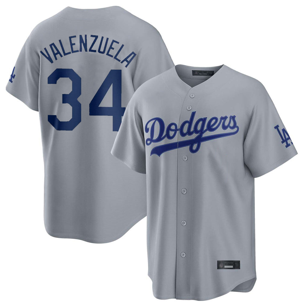 Johmsee LA.Dodgers #34 Fernando Valenzuela Player Gray Game Stitched Jerseys