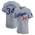 Johmsee LA.Dodgers #34 Fernando Valenzuela Player Gray Limited Elite Home Stitched Jerseys