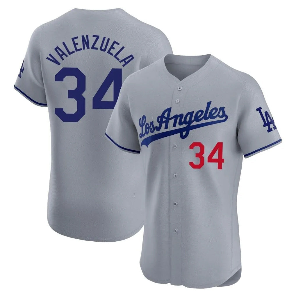 Johmsee LA.Dodgers #34 Fernando Valenzuela Player Gray Limited Elite Home Stitched Jerseys