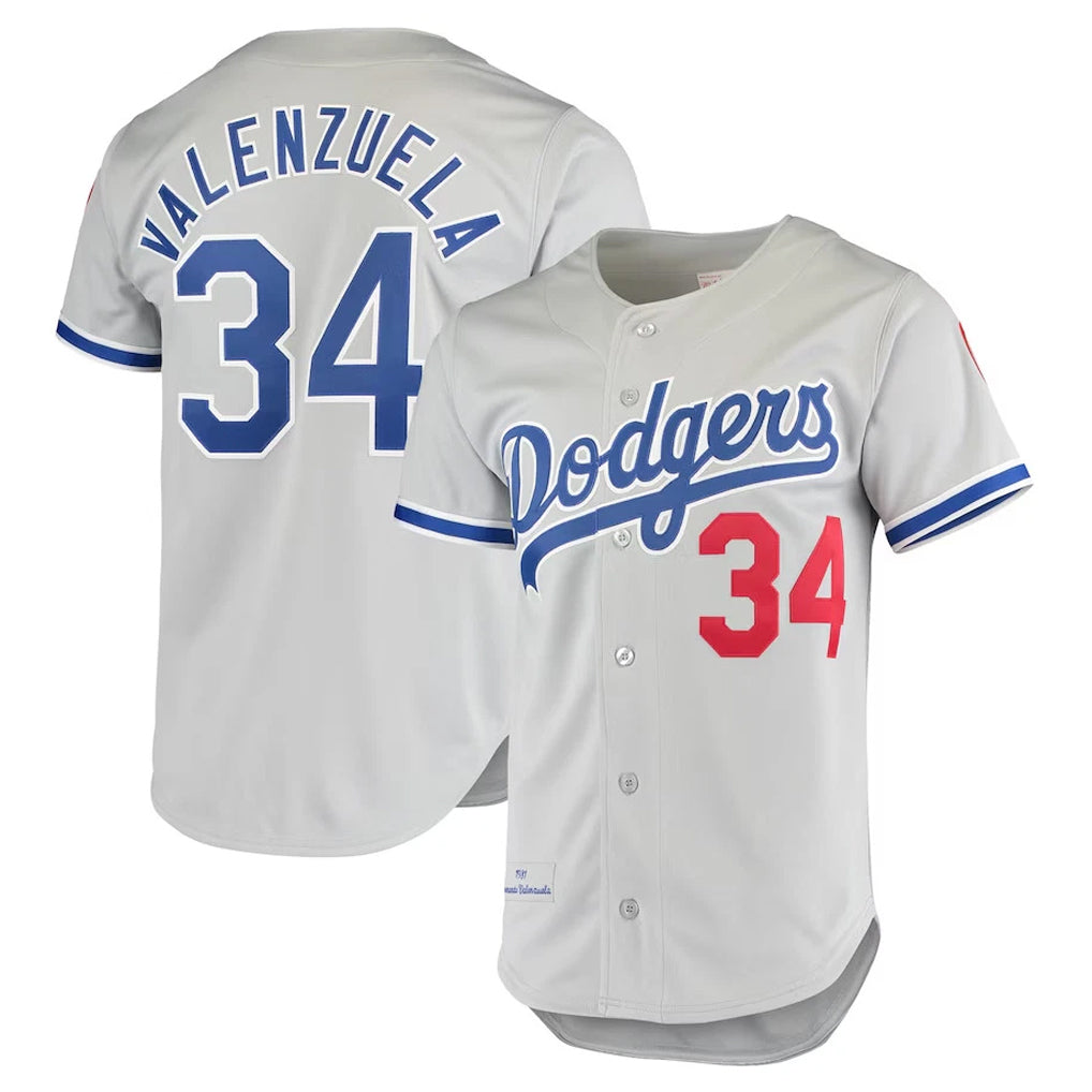 Johmsee LA.Dodgers #34 Fernando Valenzuela Player Gray Throwback 1981 Stitched Jerseys