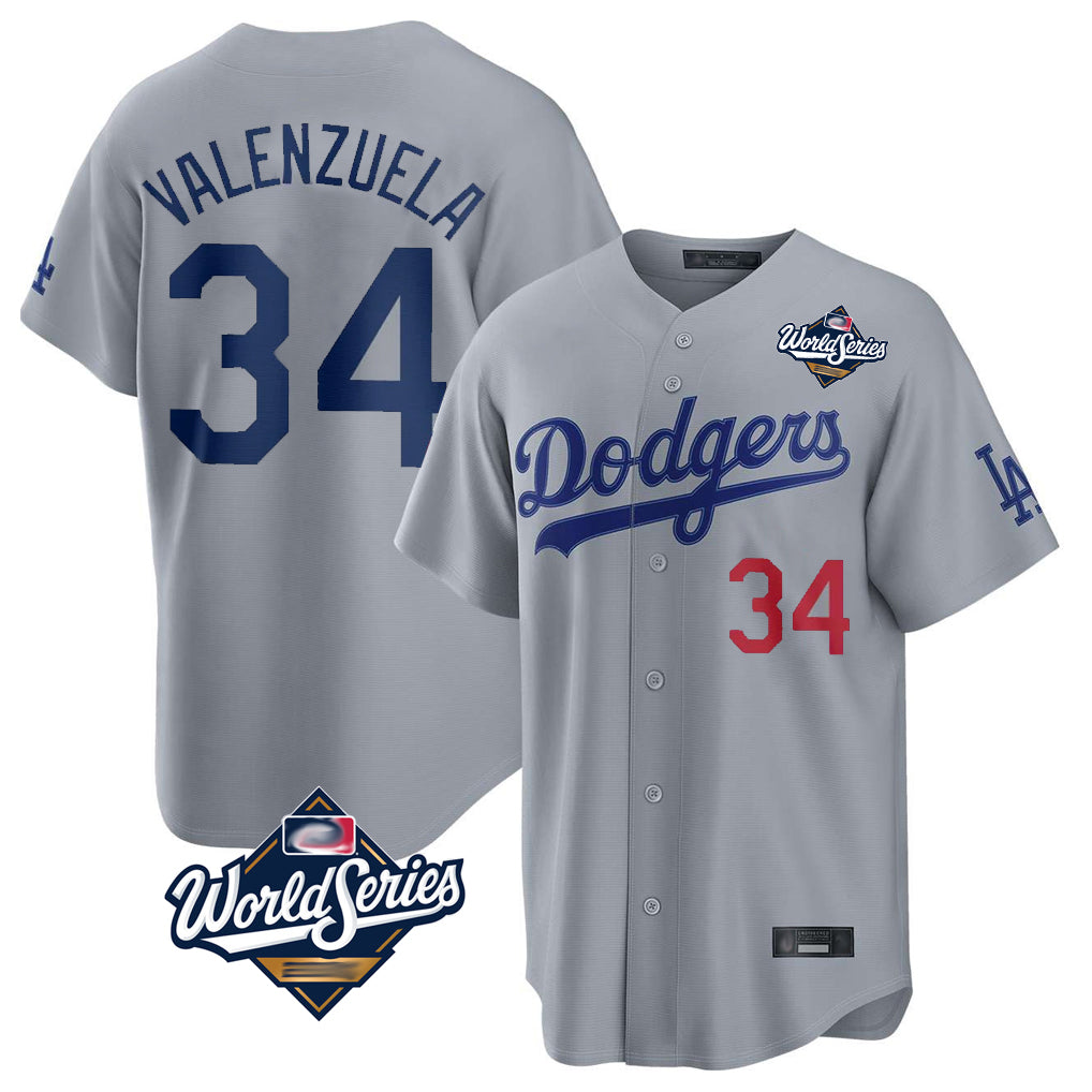 Johmsee LA.Dodgers #34 Fernando Valenzuela Player Gray World Series Game Home Stitched Jerseys
