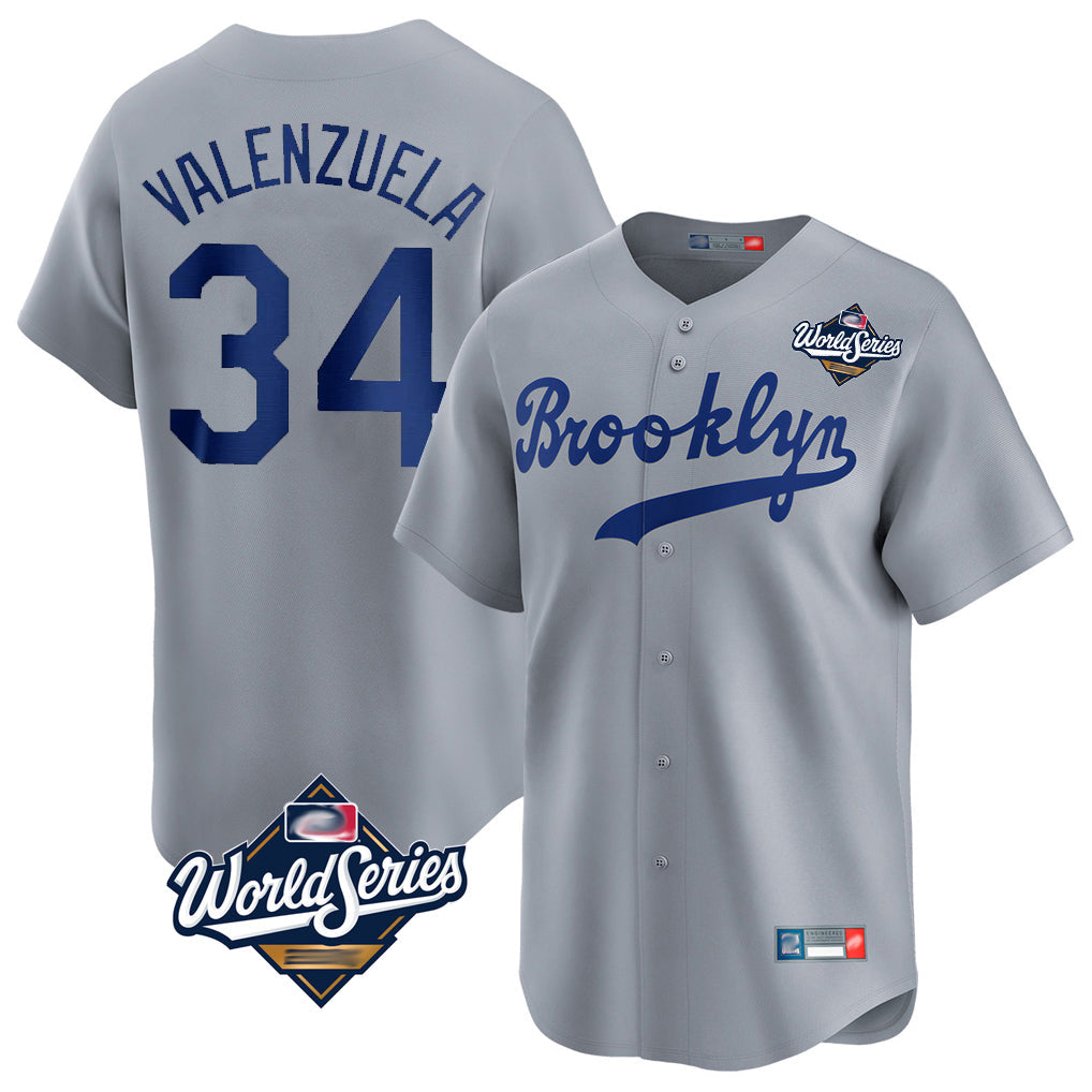 Johmsee LA.Dodgers #34 Fernando Valenzuela Player Gray World Series Game Limited Home Stitched Jerseys