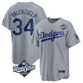 Johmsee LA.Dodgers #34 Fernando Valenzuela Player Gray World Series Game Stitched Jerseys