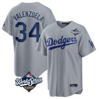 Johmsee LA.Dodgers #34 Fernando Valenzuela Player Gray World Series Game Stitched Jerseys
