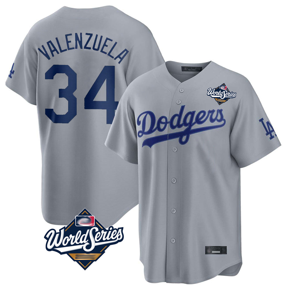 Johmsee LA.Dodgers #34 Fernando Valenzuela Player Gray World Series Game Stitched Jerseys