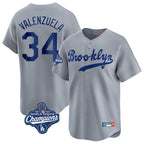 Johmsee LA.Dodgers #34 Fernando Valenzuela Player Gray World Series Meet Game Limited Home Stitched Jerseys