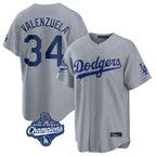 Johmsee LA.Dodgers #34 Fernando Valenzuela Player Gray World Series Meet Game Stitched Jerseys