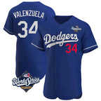Johmsee LA.Dodgers #34 Fernando Valenzuela Player Royal World Series Limited Elite Home Stitched Jerseys