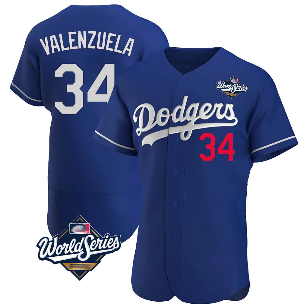 Johmsee LA.Dodgers #34 Fernando Valenzuela Player Royal World Series Limited Elite Home Stitched Jerseys