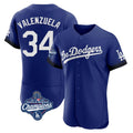 Johmsee LA.Dodgers #34 Fernando Valenzuela Player Royal World Series Meet City Connect Elite Home Stitched Jerseys