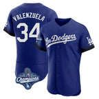 Johmsee LA.Dodgers #34 Fernando Valenzuela Player Royal World Series Meet City Connect Elite Home Stitched Jerseys