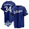 Johmsee LA.Dodgers #34 Fernando Valenzuela Player Royal World Series Meet City Connect Home Game Stitched Jerseys