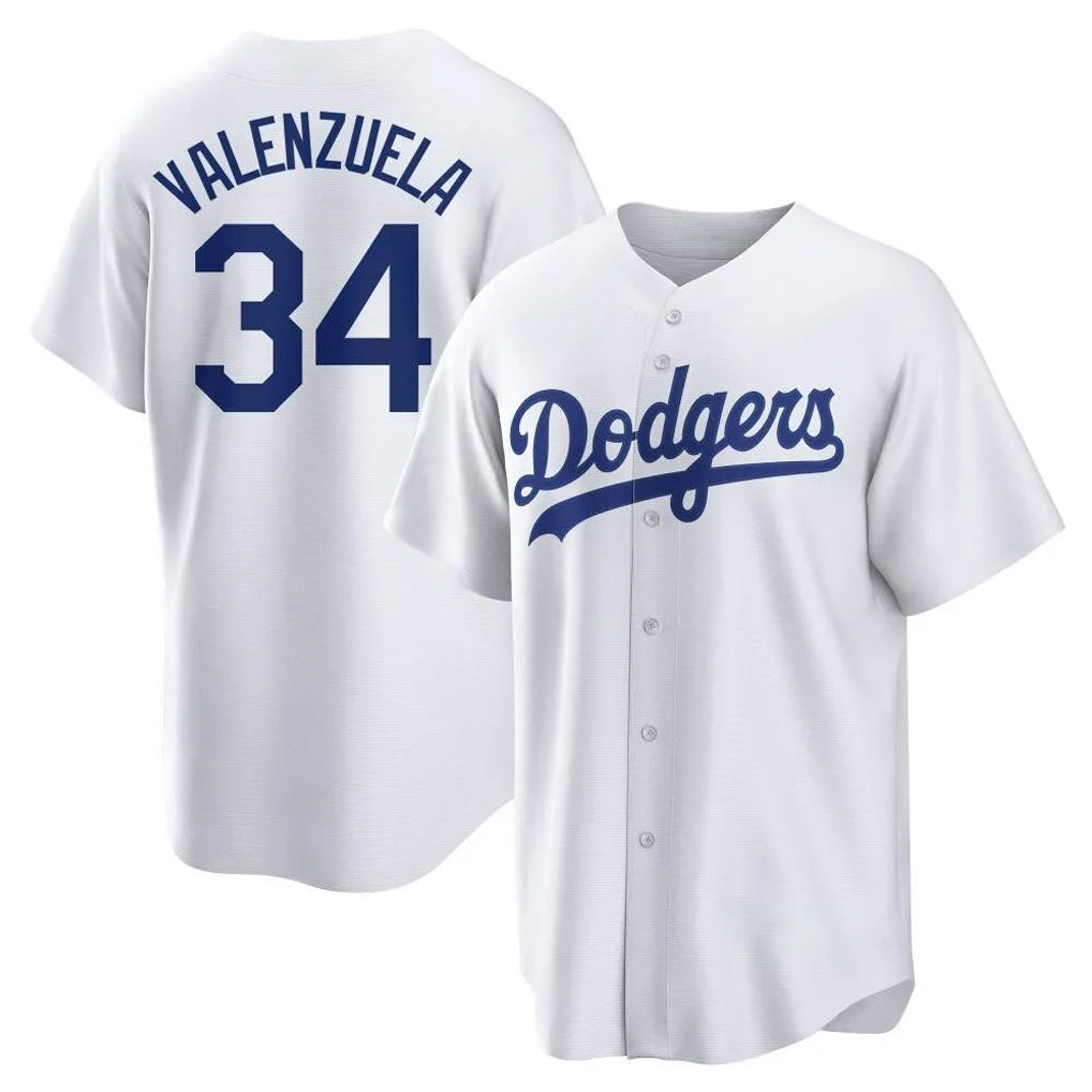 Johmsee LA.Dodgers #34 Fernando Valenzuela Player White Game Home Stitched Jerseys
