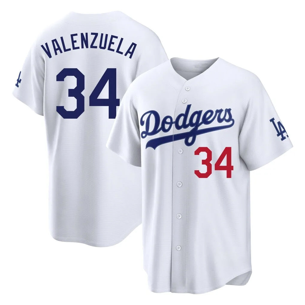 Johmsee LA.Dodgers #34 Fernando Valenzuela Player White Home Game Stitched Jerseys