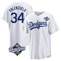 Johmsee LA.Dodgers #34 Fernando Valenzuela Player White World Series Game Home Stitched Jerseys