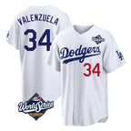 Johmsee LA.Dodgers #34 Fernando Valenzuela Player White World Series Home Game Stitched Jerseys