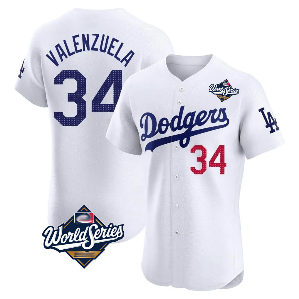 Johmsee LA.Dodgers #34 Fernando Valenzuela Player White World Series Limited Elite Home Stitched Jerseys