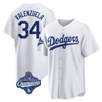Johmsee LA.Dodgers #34 Fernando Valenzuela Player White World Series Meet Game Home Stitched Jerseys