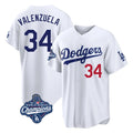 Johmsee LA.Dodgers #34 Fernando Valenzuela Player White World Series Meet Home Game Stitched Jerseys