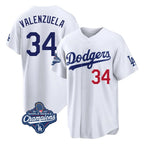 Johmsee LA.Dodgers #34 Fernando Valenzuela Player White World Series Meet Home Game Stitched Jerseys