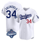 Johmsee LA.Dodgers #34 Fernando Valenzuela Player White World Series Meet Limited Home Stitched Jerseys