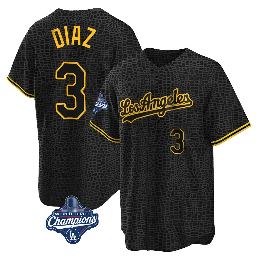 Johmsee LA.Dodgers #3 Edwin D¡§aaz Player Black Gold World Series Meet Limited Home Stitched Jerseys