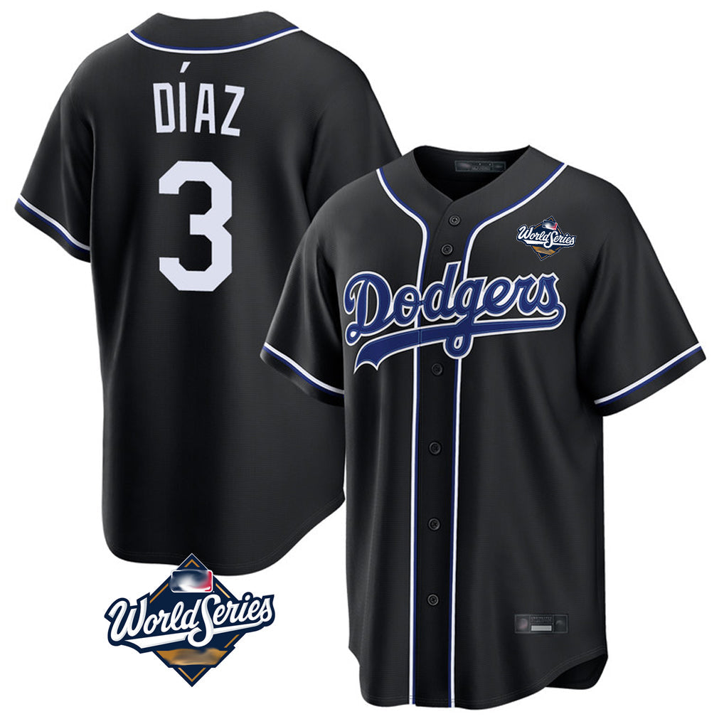 Johmsee LA.Dodgers #3 Edwin D¡§aaz Player Black World Series Carbon Limited Home Stitched Jerseys