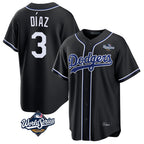 Johmsee LA.Dodgers #3 Edwin D¡§aaz Player Black World Series Carbon Limited Home Stitched Jerseys