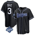 Johmsee LA.Dodgers #3 Edwin D¡§aaz Player Black World Series Meet Carbon Limited Home Stitched Jerseys