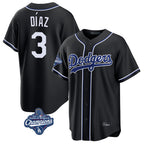 Johmsee LA.Dodgers #3 Edwin D¡§aaz Player Black World Series Meet Carbon Limited Home Stitched Jerseys