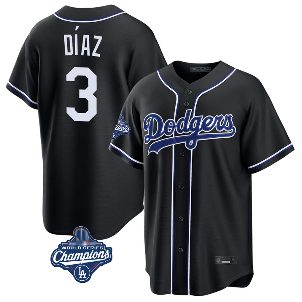 Johmsee LA.Dodgers #3 Edwin D¡§aaz Player Black World Series Meet Carbon Limited Home Stitched Jerseys