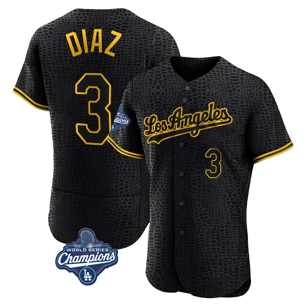 Johmsee LA.Dodgers #3 Edwin D¡§aaz Player Black World Series Meet Snake Skin City Limited Elite Home Stitched Jerseys
