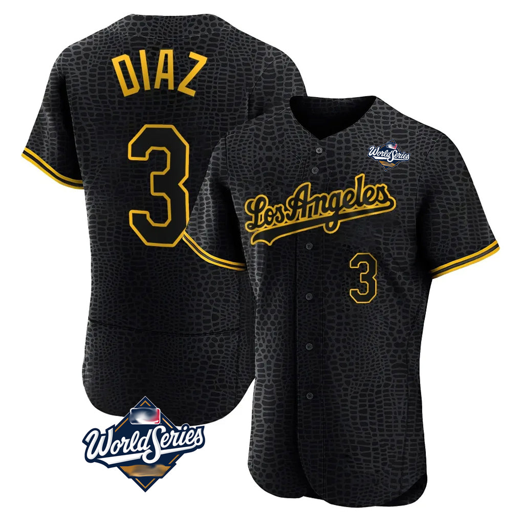 Johmsee LA.Dodgers #3 Edwin D¡§aaz Player Black World Series Snake Skin City Limited Elite Home Stitched Jerseys