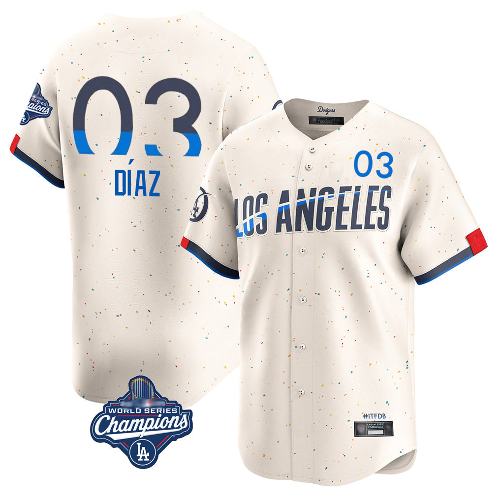 Johmsee LA.Dodgers #3 Edwin D¡§aaz Player Cream World Series Meet City Connect Limited Home Stitched Jerseys